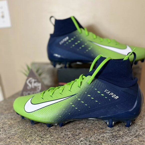 Nike Vapor Untouchable Pro 3 Cleats Seahawks Neon Green Navy‎ AO3021-400 Size 16